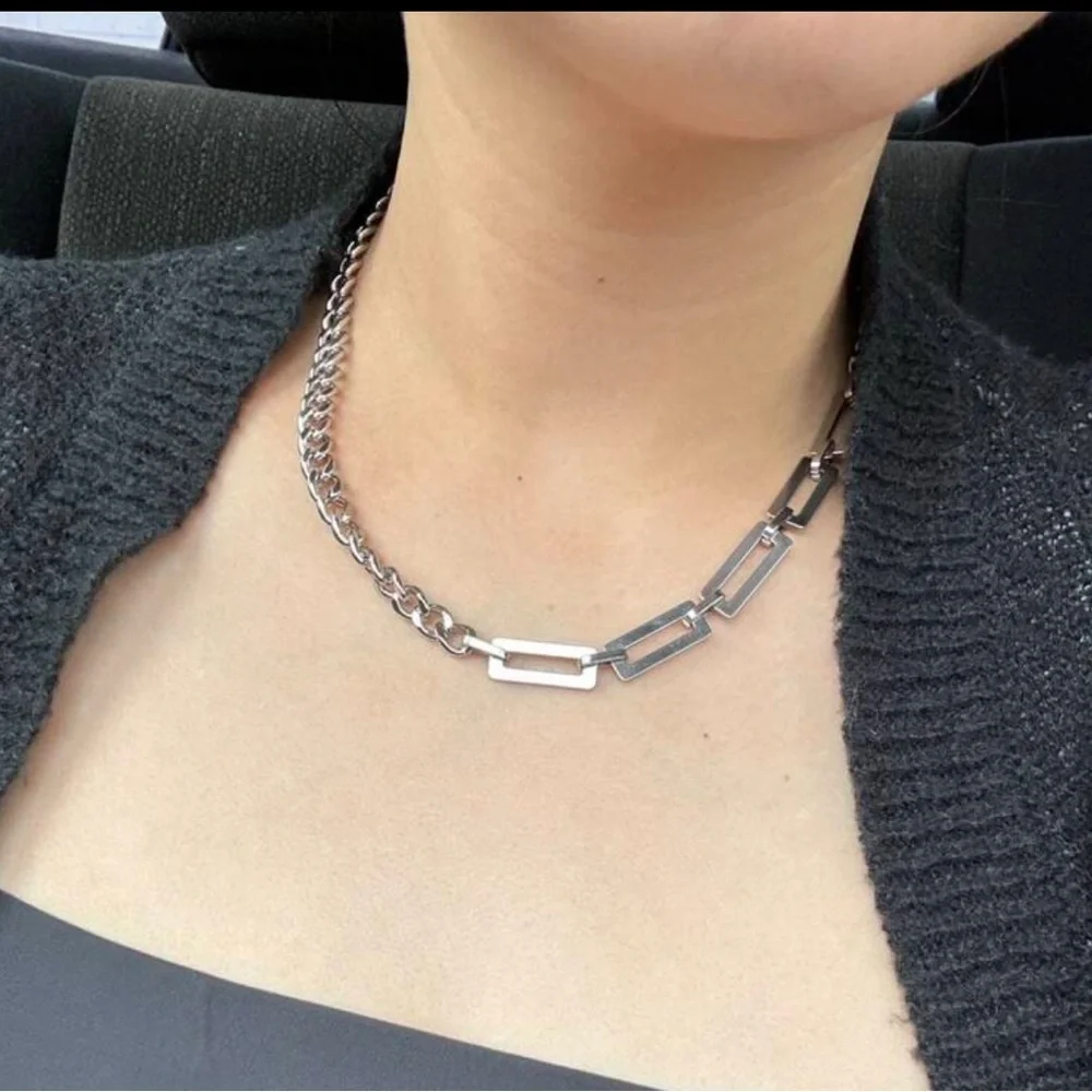 Stainless steel Chunky Cuban Necklace Half link Unisex Mens Womens Jewelry - Picture 2 of 7
